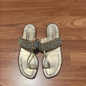 Manolo Blahnik Gold Sandals with Turquoise Accents